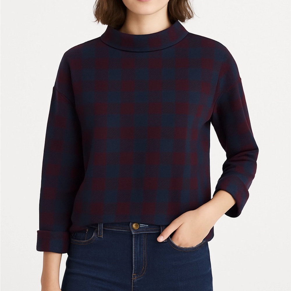 Ann Taylor Top Sz Large Plaid Mock Neck NWT Corpcore Office Chic Business Casual - Picture 10 of 12